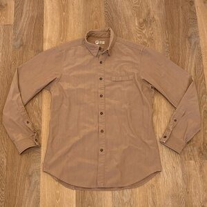 Outlier NYC Pivot Merino Wool Button Down Shirts Sz Medium 17.5 Micron Pink Tan